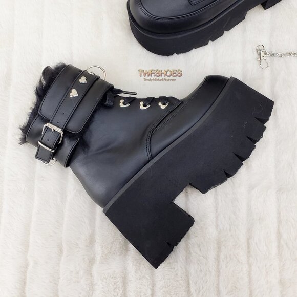 Goth Punk Platform Ankle Boots Furry Chain Cuff 57 - Picture 8 of 16
